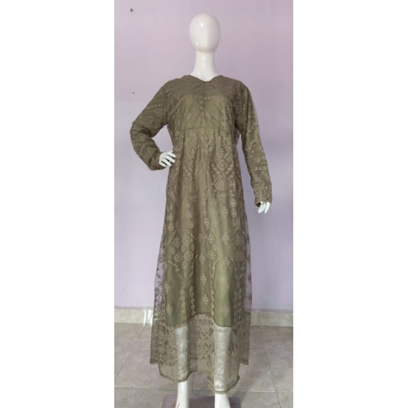 Gamis Brokat Tile Mewah Full Puring