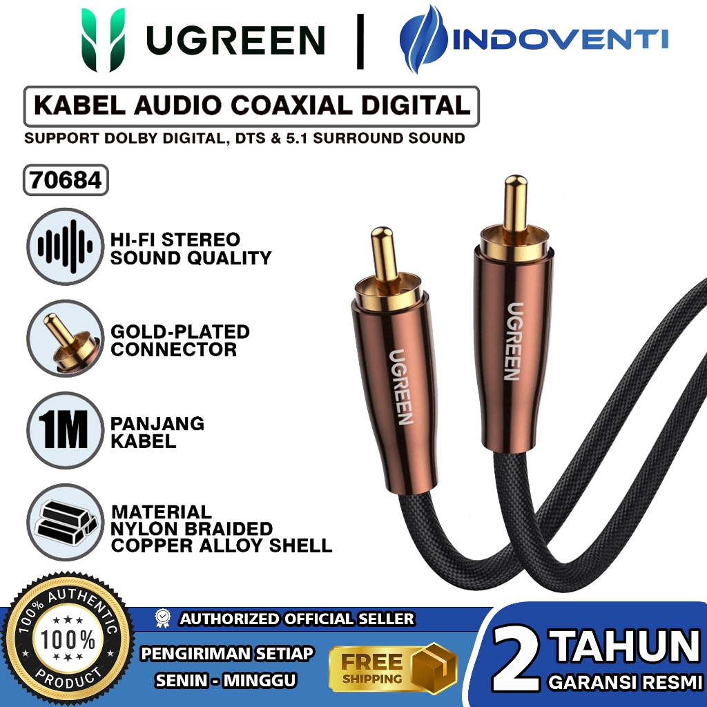 UGREEN Kabel Digital Audio Coaxial RCA HiFi 5.1 Surround Sound For Speaker DVD HDTV Amplifier
