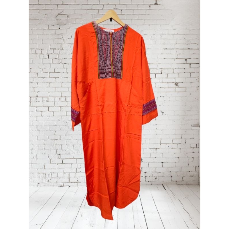 Long Dress/Terusan/Kaftan Wanita Rayon Mix Tenun