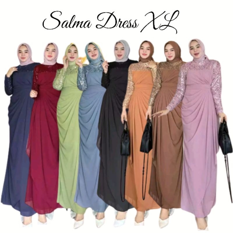 Salma Gamis Kondangan Busana Muslim Wanita Dress Muslimah Pesta Size XL