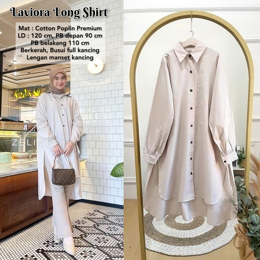 Laviora Long Tunik Jumbo LD 120 Bahan Cotton Poplin Import/Long Shirt Jumbo LD 120/Tunik Katun Polos