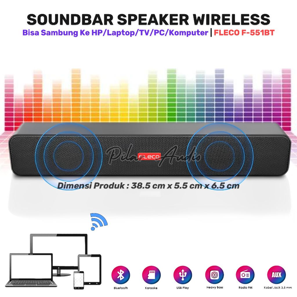 Speaker soundbar Laptop / PC / Gaming Super Bass Portable, power full Mini Soundbar FLECO F-551BT | 