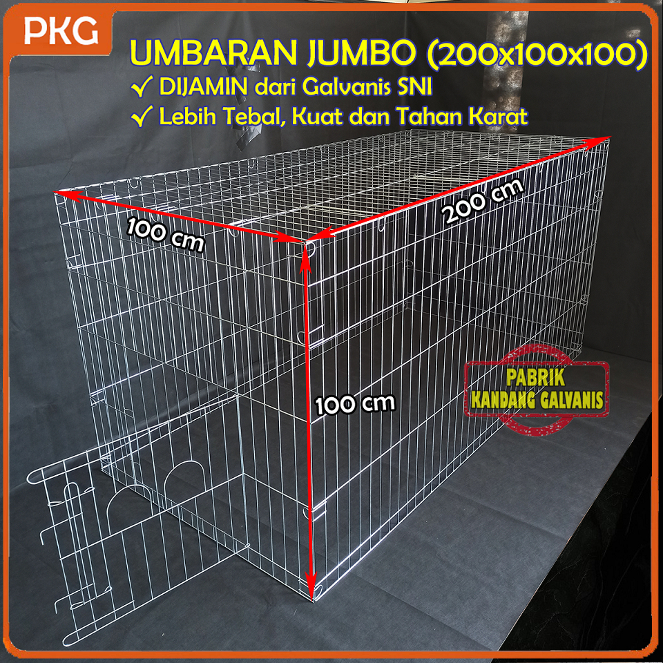 Kandang Ayam Umbaran Besi Galvanis Jumbo 200x100x100, Kurungan Umbaran Ayam Jago Bangkok Bongkar Pas