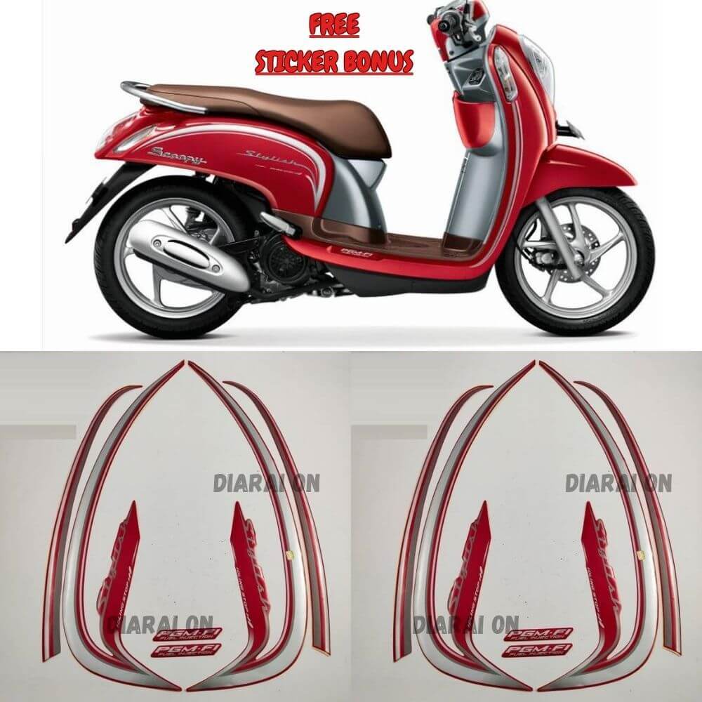 Striping Stiker Honda Scoopy Stylish 2015 2016 - Scoopy 2015 Merah Murah