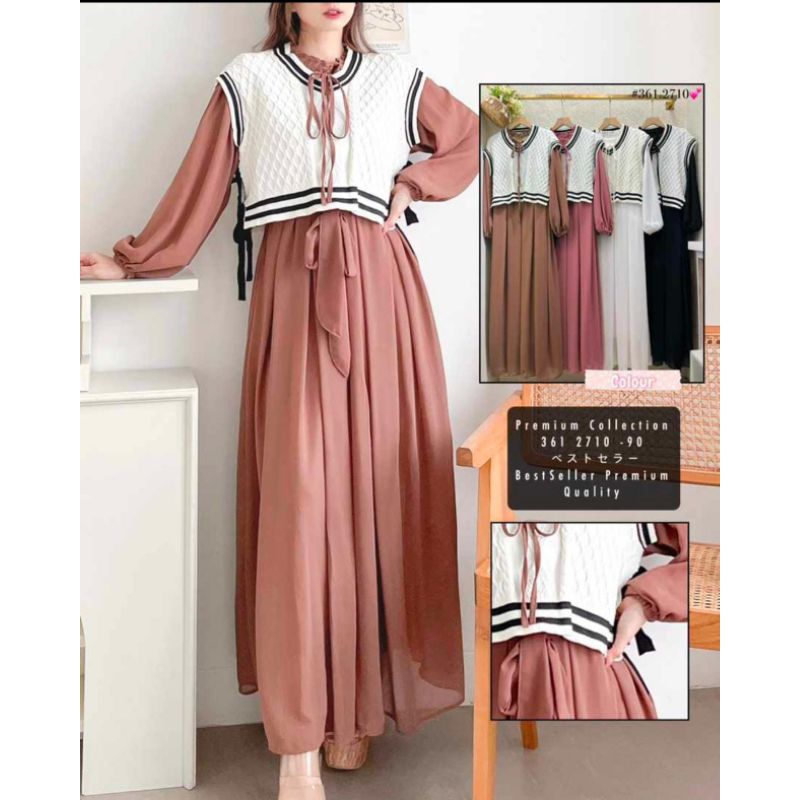 Gamis Dress Meira Vest Rajut Korean Style by Yuna