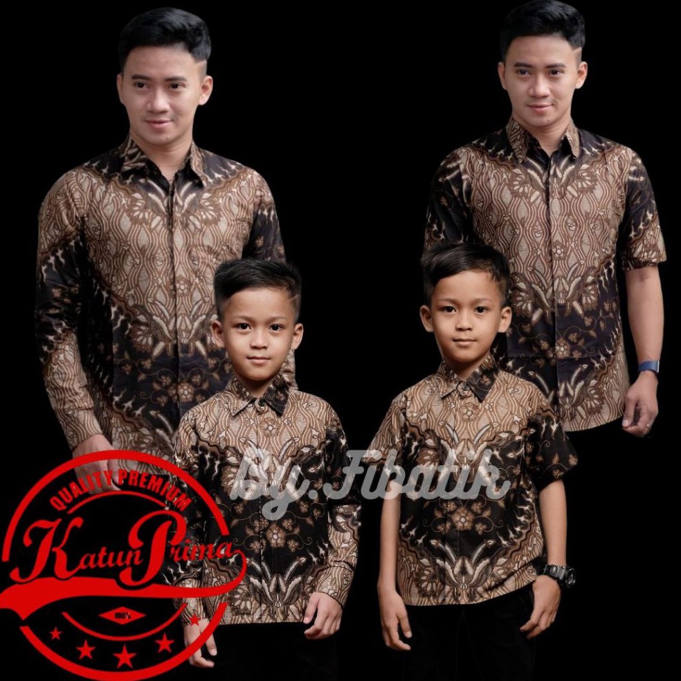 KODE R65Z Kemeja Batik Anak Lakilaki Lengan Panjang Couple Batik Ayah Dan Anak Cowok Motif Keris Cok