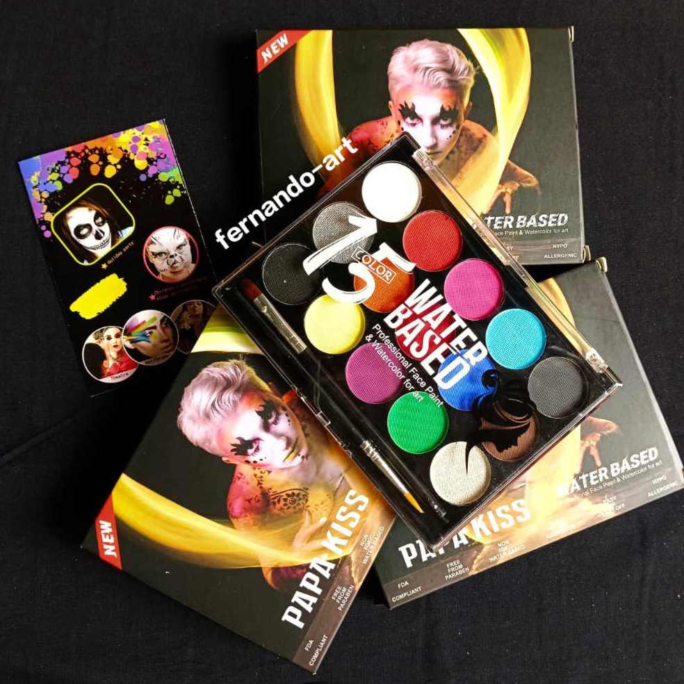 

KODE M48D Profesional Face Paint Watercolor For Art 15 Color SetBrush Cat Wajah Cat Badan 15 warnaKuas