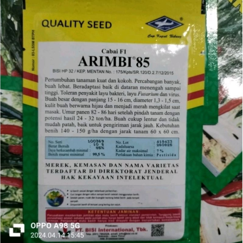 bibit cabai besar arimbi 85 bisi kapal terbang