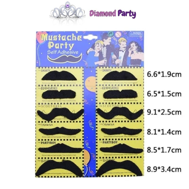 Kumis Palsu Hitam isi 6pcs dan 12pcs (Kumis Palsu Pria / Kumis Palsu Anak / Kumis Palsu Warok)