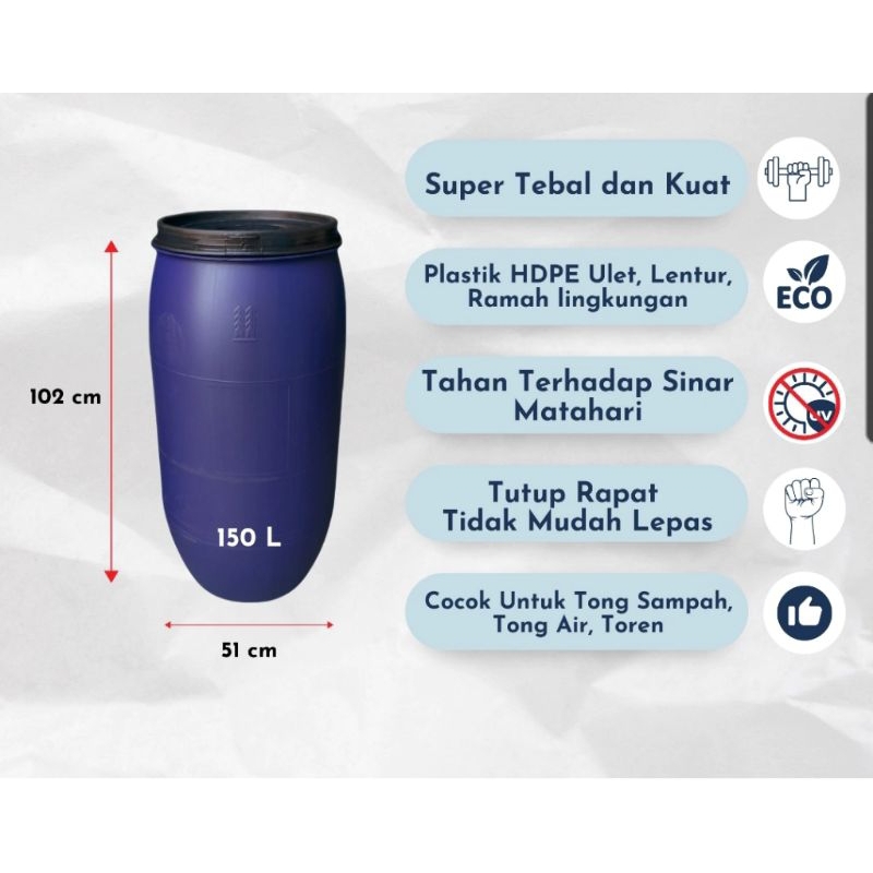 Drum Plastik / Tong Plastik 150 L (Bekas Berkwalitas) khusus Instan