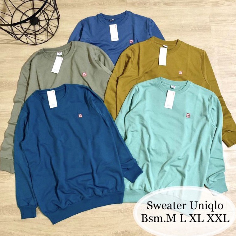 KODE K23S Sweater Uniqlo Wanita Pria Jumbo Sweter Polos Tebal Unisex Sweeter Distro Keren Switer Cre