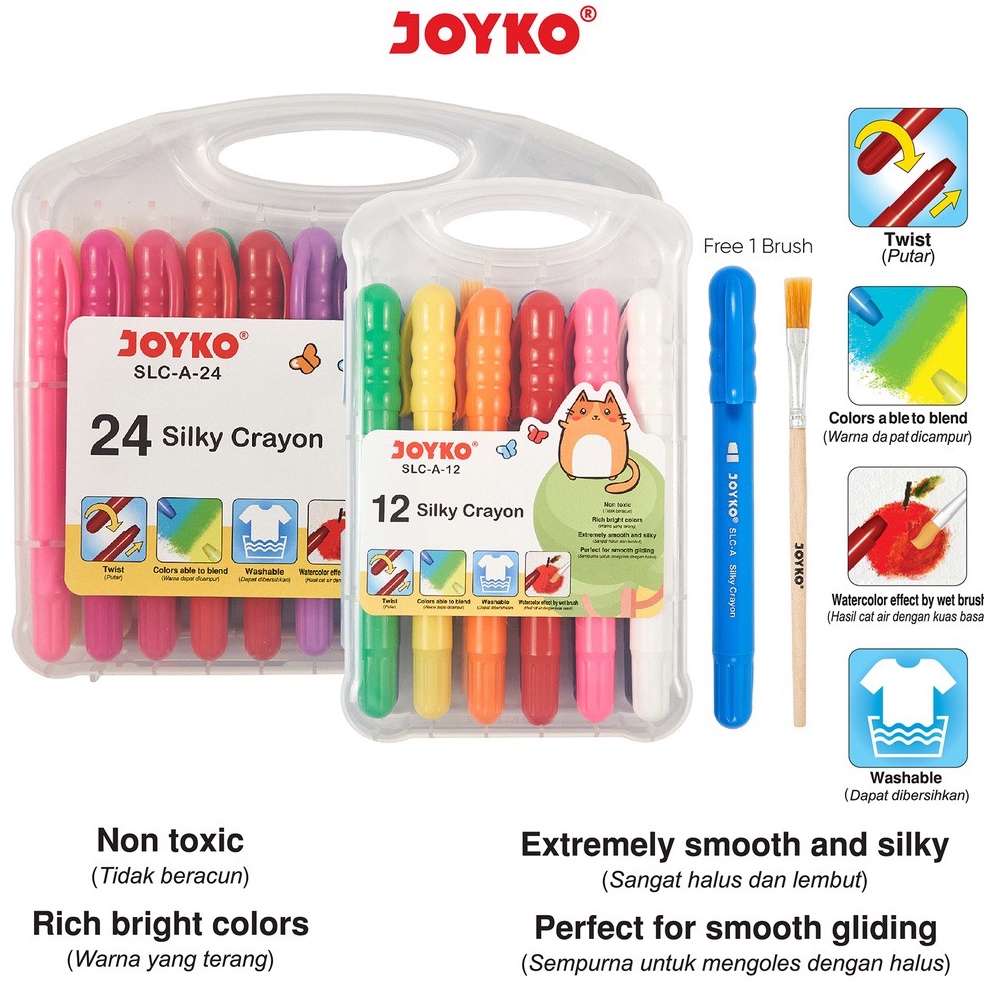 

Crayon Putar Joyko Silky SLCA Silky Crayon Krayon Halus Joyko SLCA12 SLCA24 Warna Colors q HH5