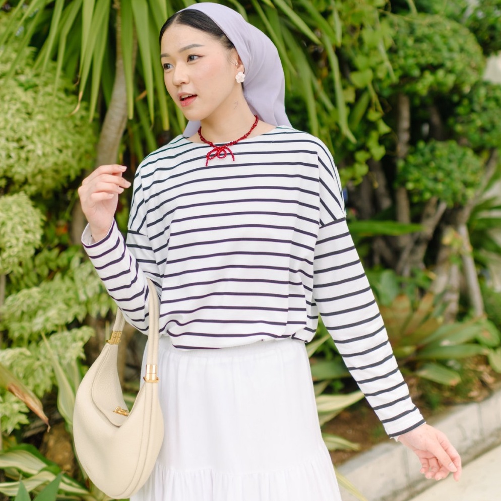KODE B73T HijabChic Ulyani Stripe Tops  Atasan Muslim Stripe Lembut Best Seller Terbaru