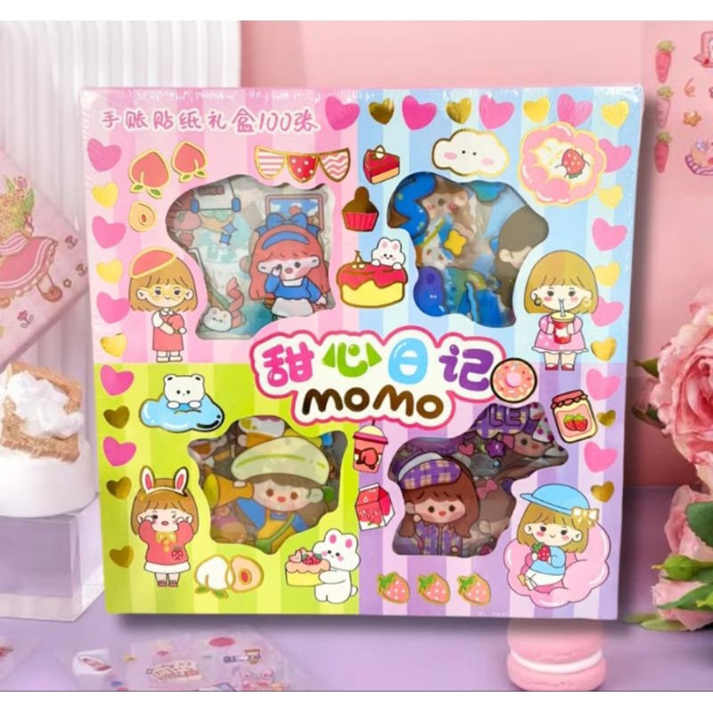 

Sticker MOMO Rainbow Mix Warna Original waterproof Stiker Kartun Korea Anti Air Original isi 100pcs