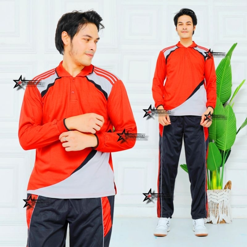 Baju Olaraga Pria Lengan Panjang 1 set Training / Setelan Kaos Training Olahraga