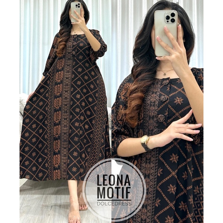 KODE O33J Daster Arab Dolce LEONA MOTIF Midi Dress Busui Bumil Nyaman