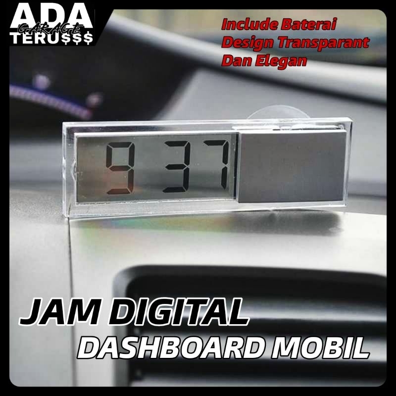 Jam Digital Dashboard Mobil Motor Rumah Include Baterai Design Transparan LCD Suction Cup