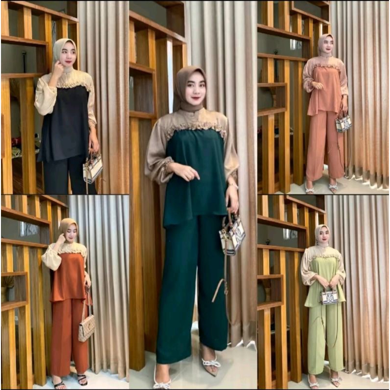 ONE SET SHANIA CRINCLE AIRFLOW LD 110//SETELAN KOMBINASI POLOS WANITA MUSLIM//ONE SET CRINCLE WANITA