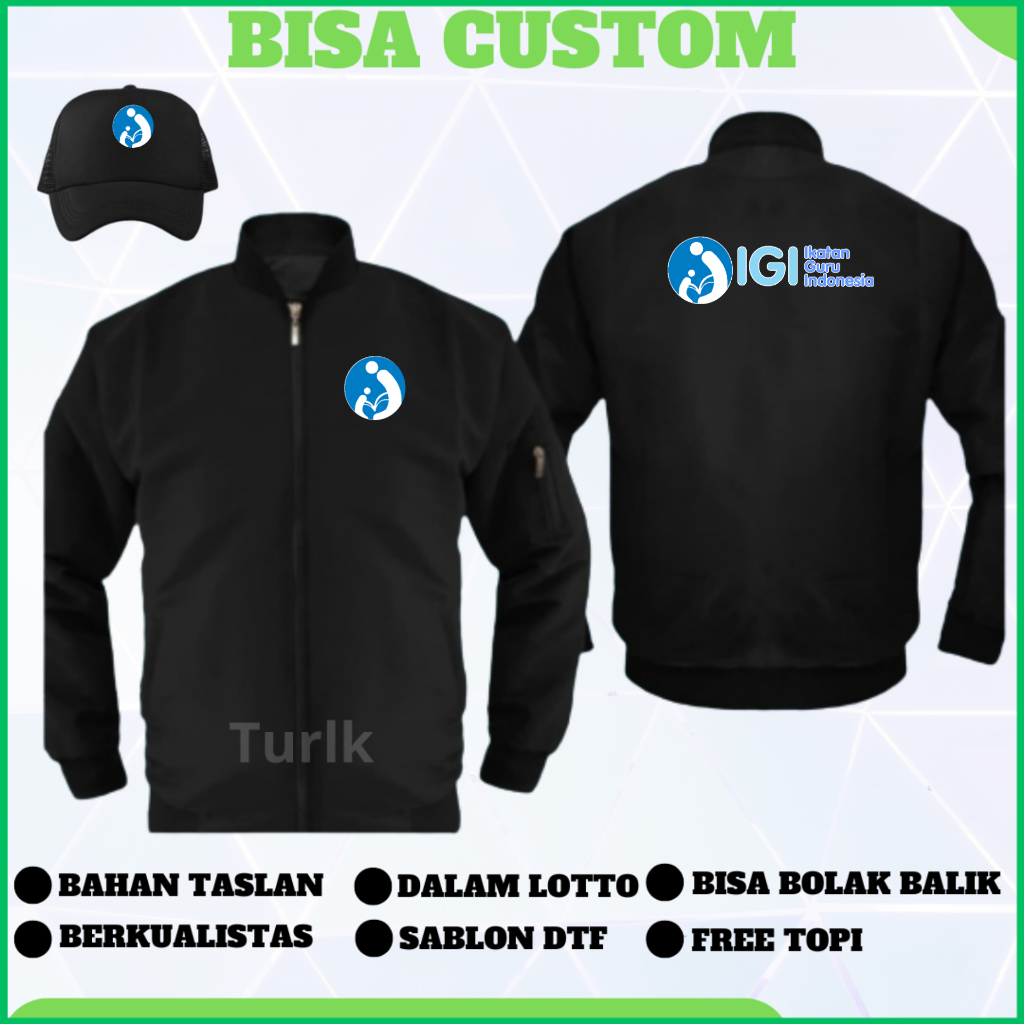 Jaket IGI Jaket Ikatan Guru Indonesia Bomber Custom Free Topi