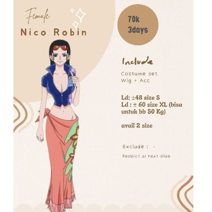 rental costum cosplay nico robin