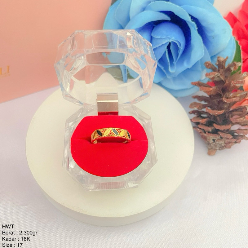 Perhiasan Cincin Leaf Daun Putih dan Hitam UBS & HWT 16k / 700