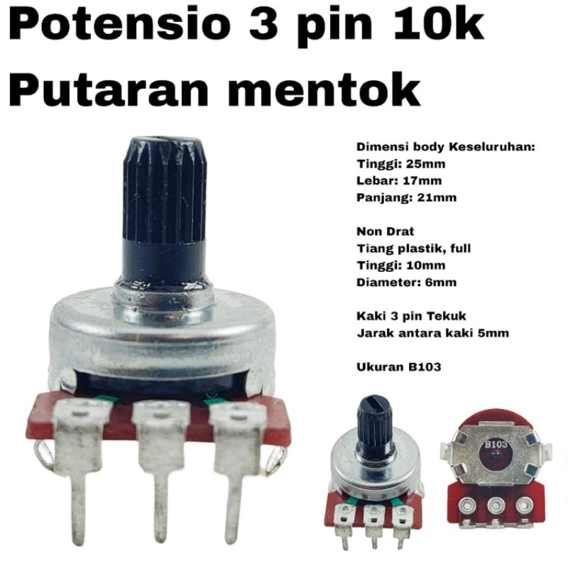Potensio 3 pin 10k Mono Kaki 3 Tekuk Volume Mixer 103