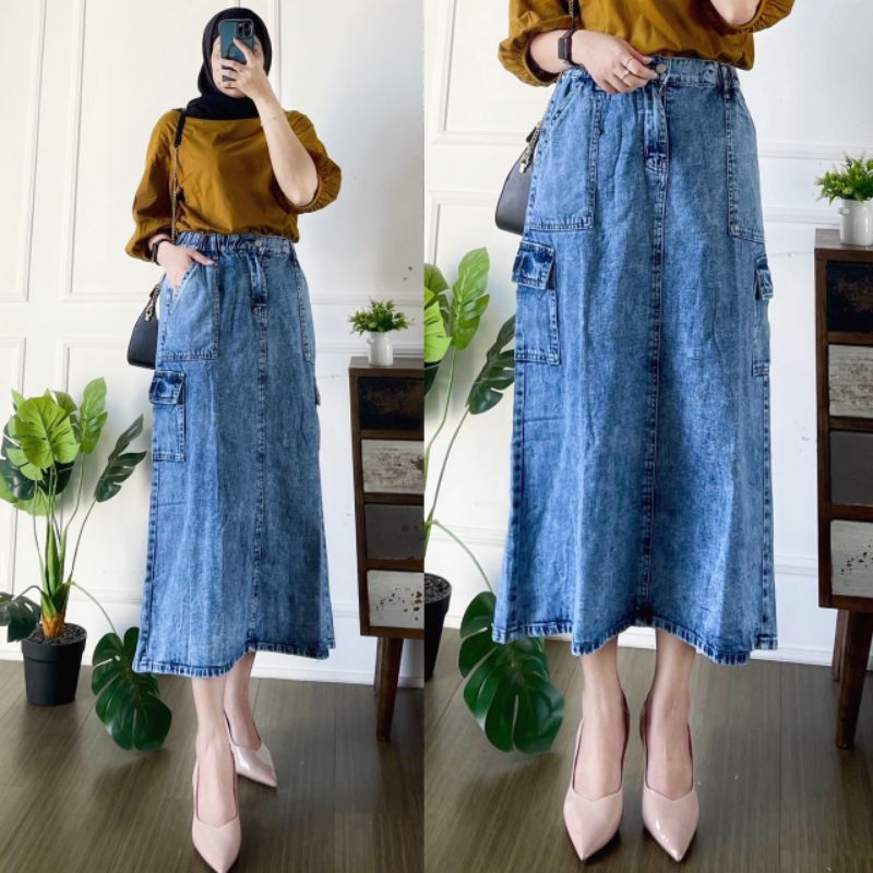 Reina Rok Jeans Wanita 7/9 - Bahan Original Jeans Pinggang Karet
