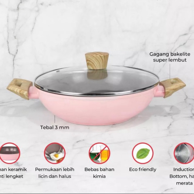 Wok Pan + Lid Pink Ceramic Cypruz