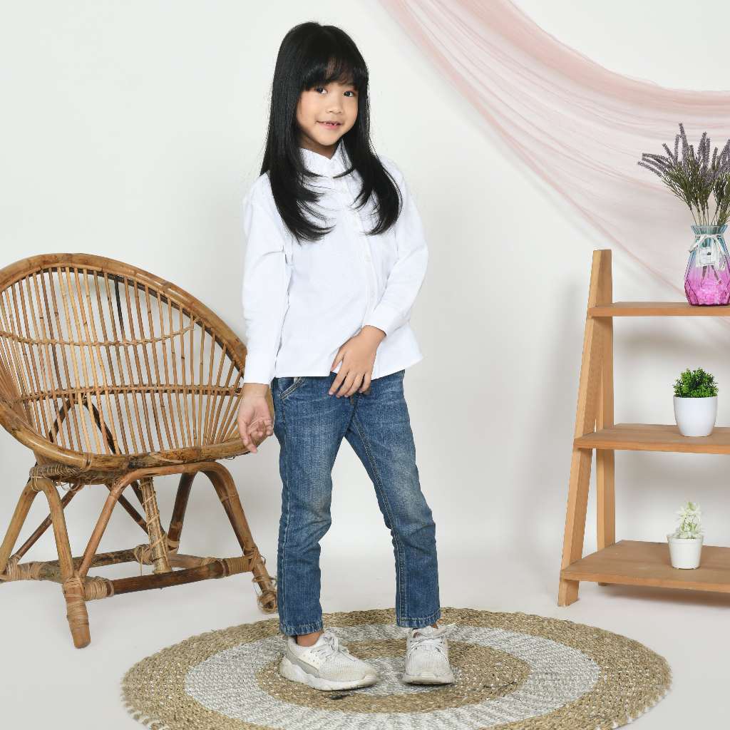 kemeja anak perempuan usia 1 s/d 13 tahun/kemeja polos warna putih off white/kemeja bahan pique/keme