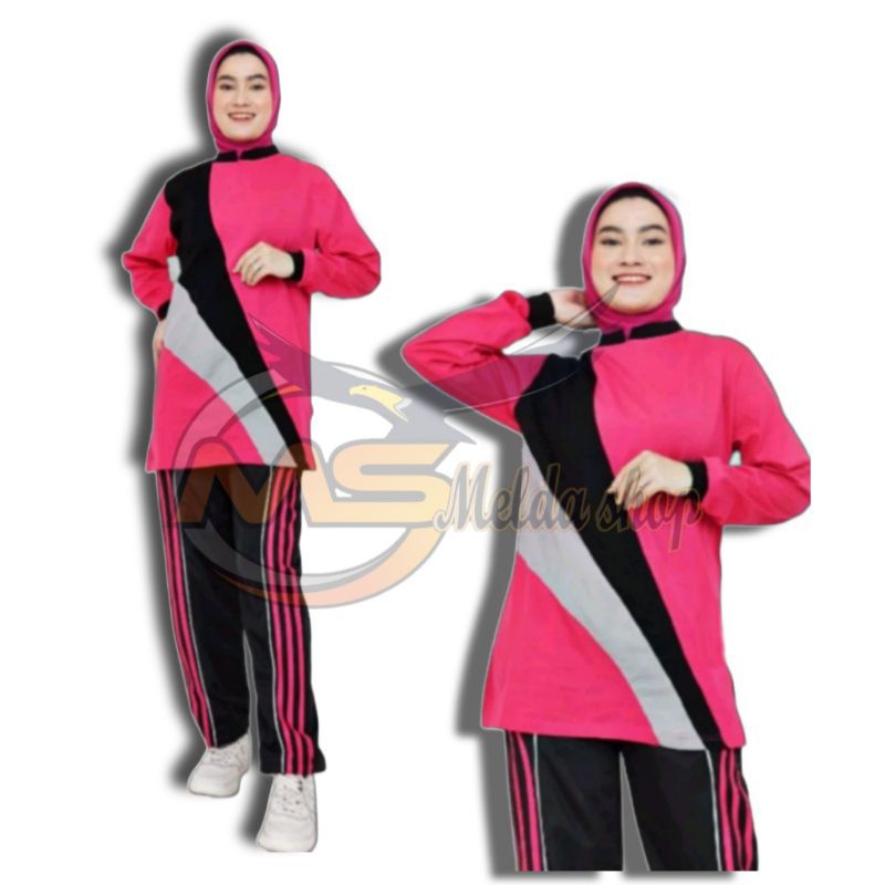 setelan baju olahraga wanita muslimah/setelan kaos trening olahraga senam tunik muslimah wanita