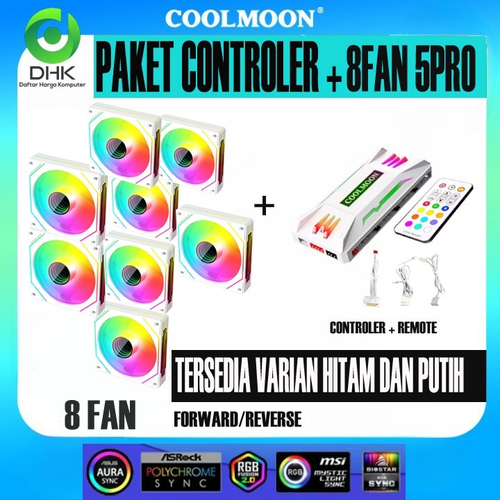 COOLMOON FAN CASING HIFROST PRISM 5PRO ARGB PWM 12CM 8 FAN + CONTROLLER