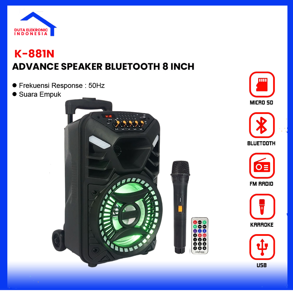 Advance Speaker Bluetooth 8 Inch K-881N Plus Mic Wireless