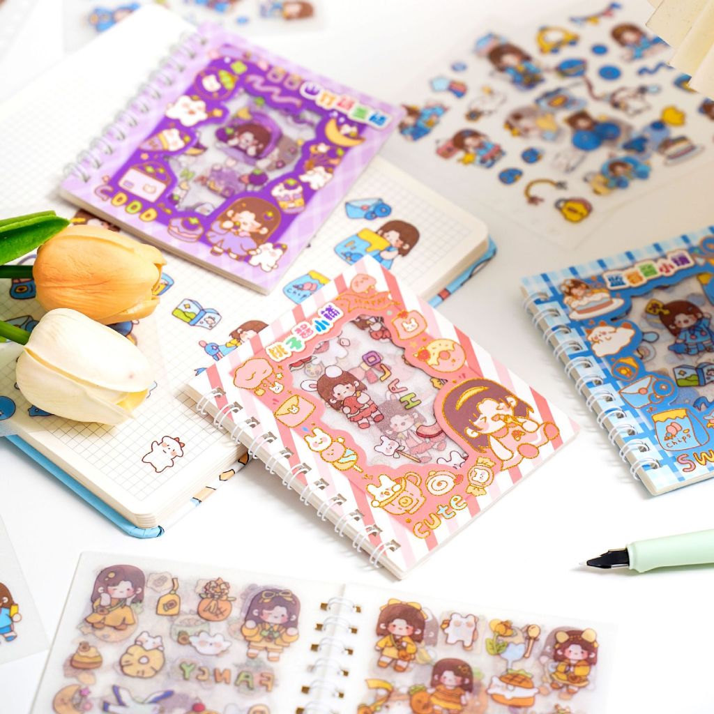 

[GROSIR ATK] SET NOTEBOOK STICKER CUTE 10 LEMBAR + PEN CUTTER PEMOTONG STICKER KRMASAN BOX KAWAII LG