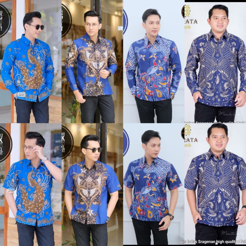 Baju Batik Pria Lengan Panjang PENDEK Merak biru Peksi kembar biru Cendrawasih biru Reguler Fit Keri