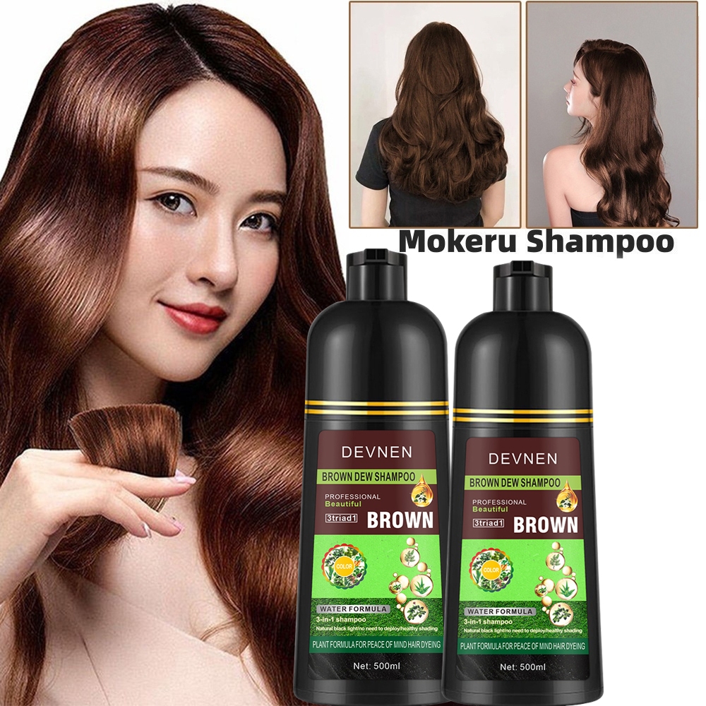 DEVNEN Pewarna rambut 500ml Shampo penghitam rambut uban Black/Brown Extract Gingseng Hair Dye Shamp