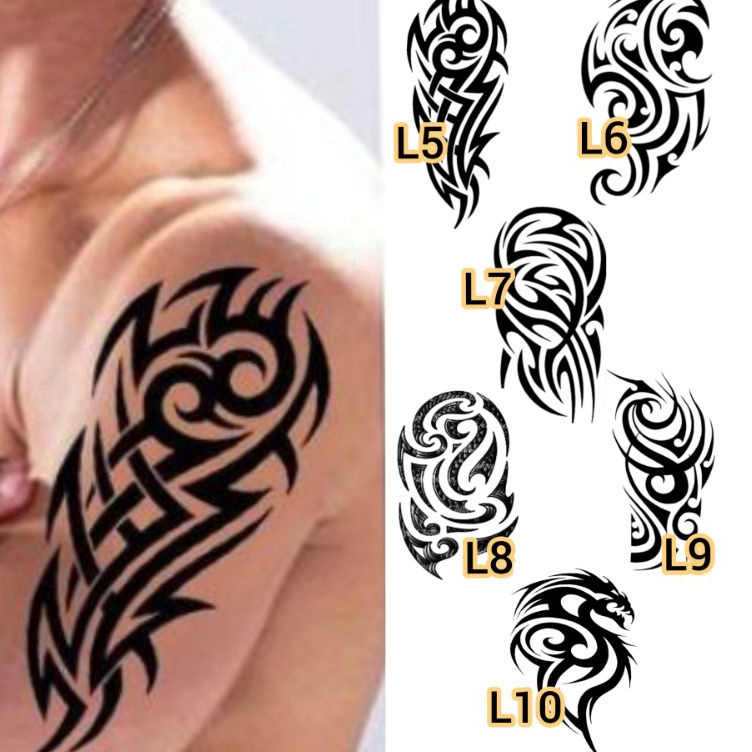 Tato Temporer Tribal Tato simple tato pria Tato setengah lengan Stiker Tato Minimalis  L KODE V4E3