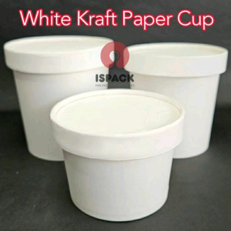 

2Xbtygneal Sakha Snack ) White Paper Cup Kraft 12Oz + Lid / Ice Cream Cup 25Pcs