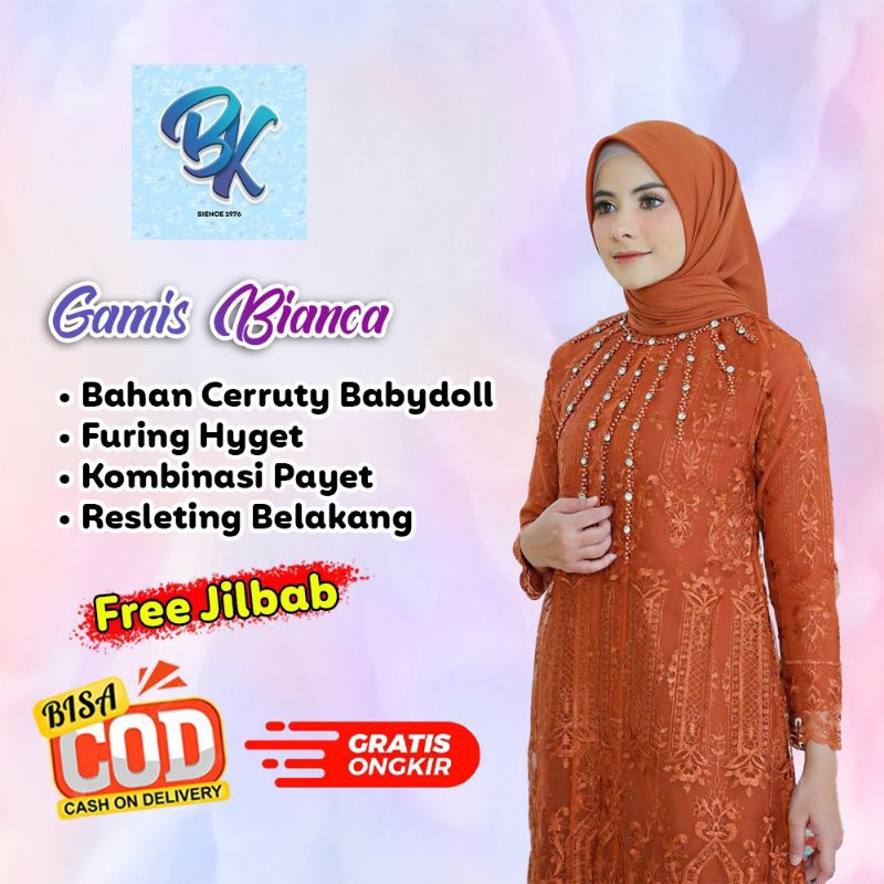 B.K FREE HIJAB ready gamis bianca full tille premium import/gamis kekinian/gamis payet/gamis pesta/g