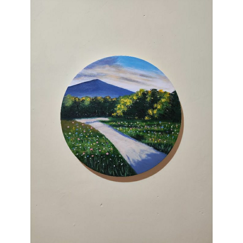 Lukisan akrilik kanvas bulat lukisan pemandangan lukisan landscape aesthetic painting hiasan dinding