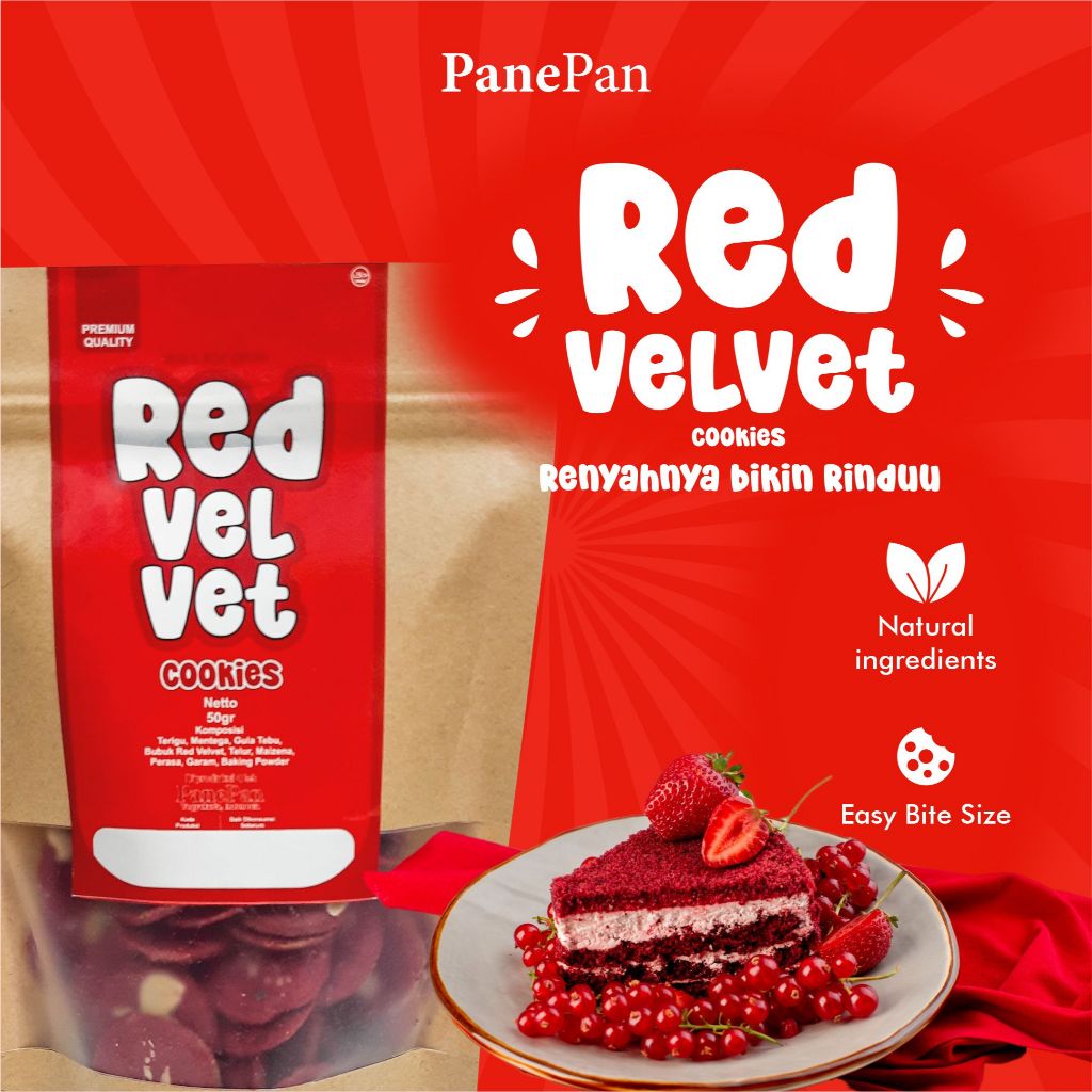 

Red Velvet Cookies by panepan/ Kukis Kue Cemilan Camilan Snack Sehat/ 50GR Mewah Murah Enak