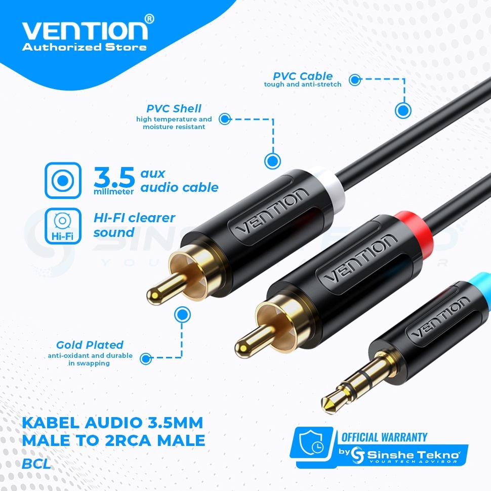 KODE D89C Vention Kabel Audio 35mm to 2 RCA Male For Speaker Multimedia