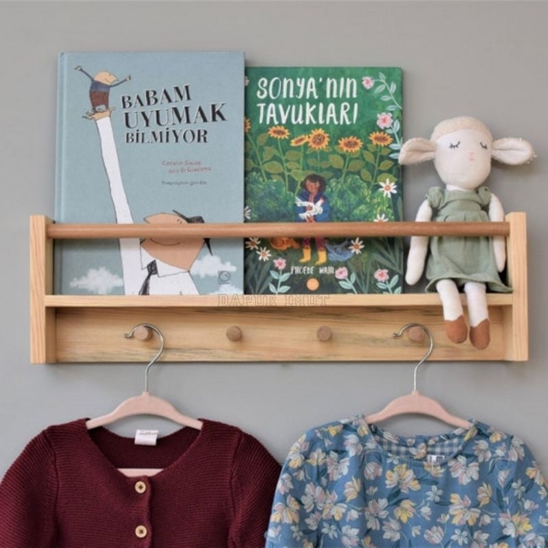 Rak dinding tempel hiasan dinding aesthetic gantungan kunci tas baju rak buku kayu