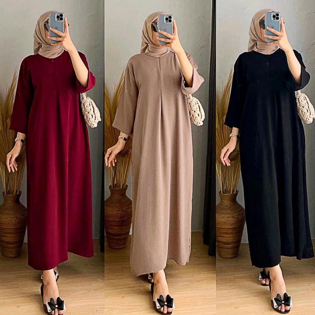 Midi Dress Crinkle Airflow Busui Jumbo Ld120 Terbaru Model Simpel Keninian