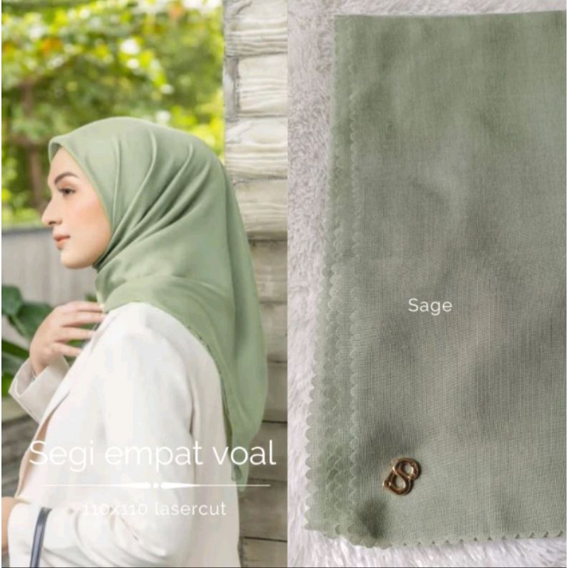 segi empat voal premium polos plat B / jilbab buttonscarves semi original