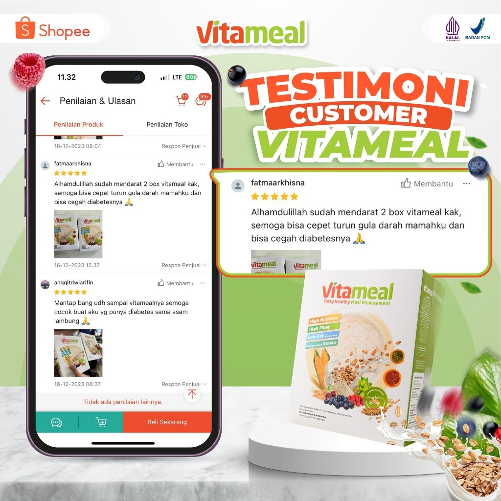 

PAKET SEHAT 2 BOX Meal Replacement - VITAMEAL Sereal Sehat Multigrain Untuk Menurunkan Gula Darah Tinggi Menjaga Kadar Gula Mencegah Diabetes Kolesterol Herbal Alami Tanpa Efek Samping