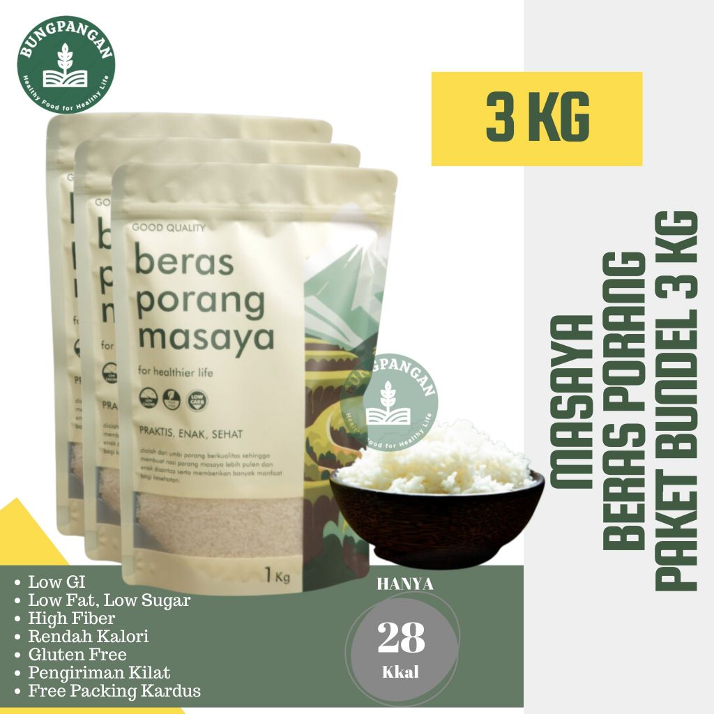 

PAKET BUNDLE 3 KG MASAYA BERAS PORANG - beras porang shirataki konjac diet health food