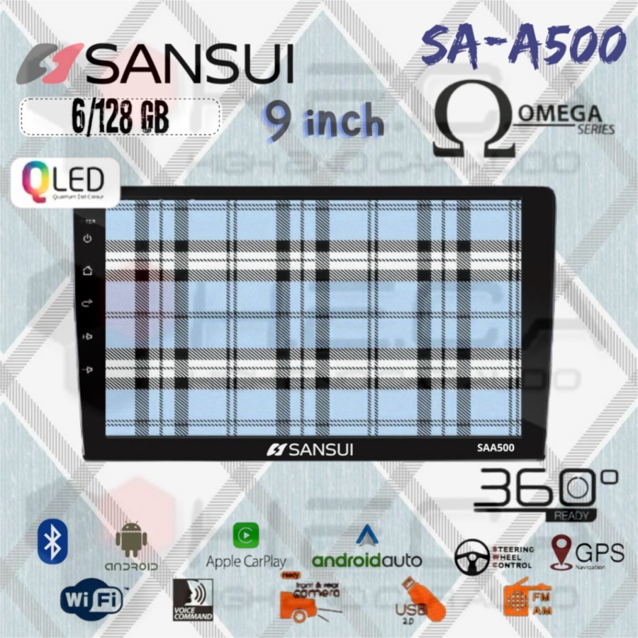 SANSUI SAA500 OMEGA QLED 6/128 GB Android 9" Inch SA-A500 Head Unit Tape TV Mobil Double din 2Din