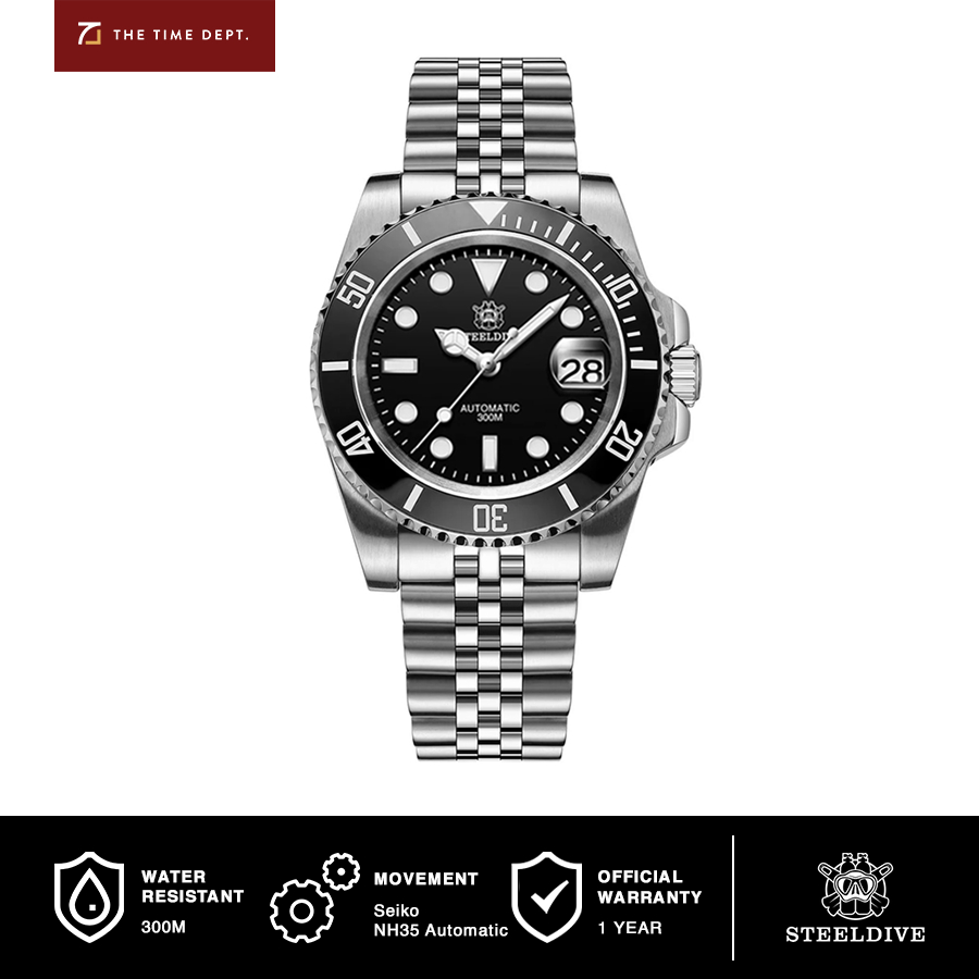 Steeldive SD1953 Submarine Seiko NH35A Automatic Jam Tangan Pria Diver Rantai Jubilee