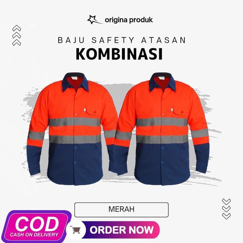 Baju Atasan Safety Kombinasi Merah dan Biru Navy / Wearpack Atasan Safety Kombinasi Merah dan Navy