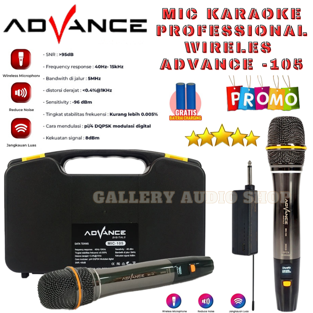 Mic Wireless Advance 105 Super Awet | Microphone Profesional Bisa Buat Karaoke Mic Advance 105 Tanpa
